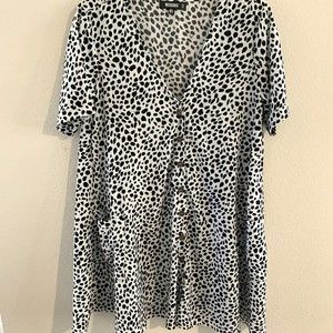 Missguided Shirt Dress Size 4 Black Leopard Print Button Front Mini